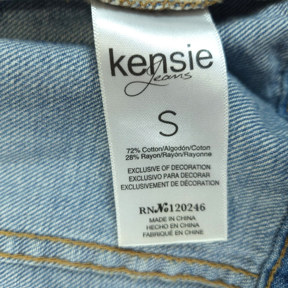 Kensie Embellished Distressed Jean Jacket Women S Denim Blue Long Sleeve - Picture 11 of 13